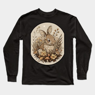 Vintage Botanical Spring Flowers Cute Rabbit Woodland Forest Long Sleeve T-Shirt